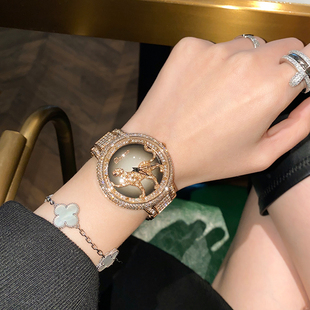 七夕礼物满钻金钱豹女士手表时来运转蒂玮娜女表情人节送老婆女友