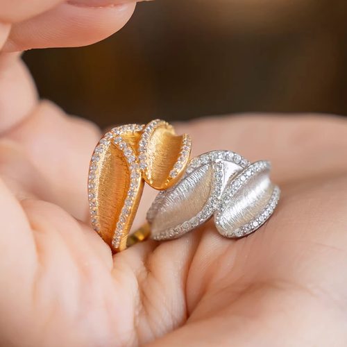 银杏叶戒指女中古法式拉丝轻奢