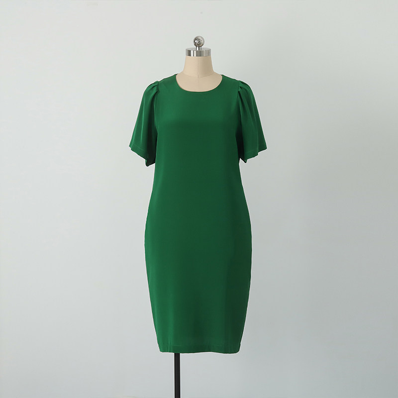 重磅真丝重绉茧形中长款后开叉连衣裙 舒适轻盈桑蚕丝长裙