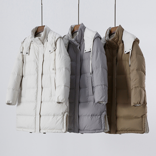 中长款连帽可拆卸羽绒服女加厚保暖白鹅绒冬季外套