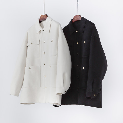 手工羊绒宽松短款毛呢大衣外头