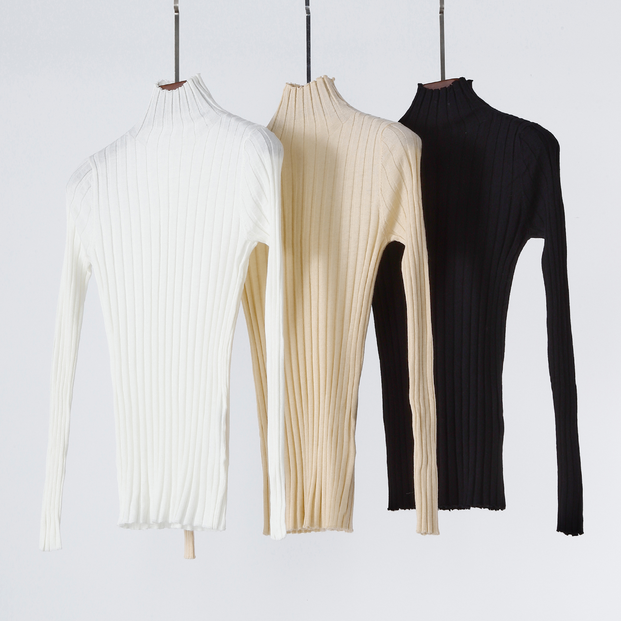 中高领羊绒真丝羊毛混纺针织衫