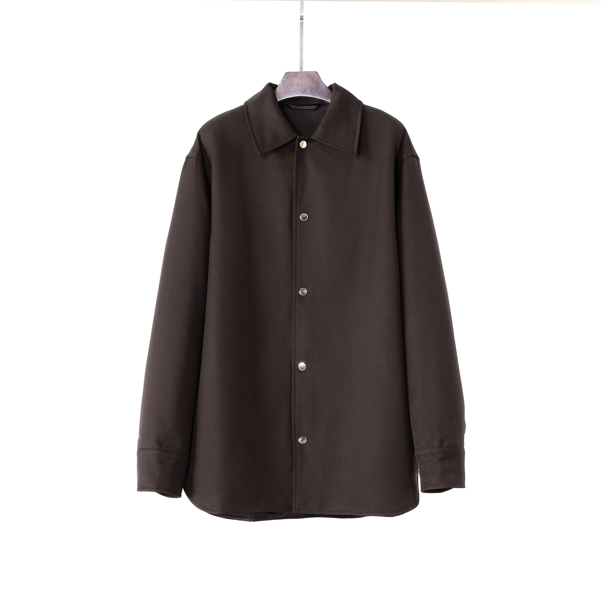 翻领单排扣衬衫式宽松短外套