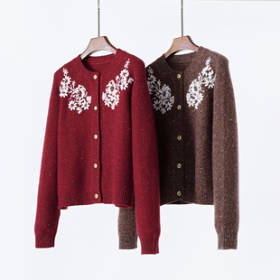 重磅重工 花纱小山羊绒手工钉珠立体绣花针织休闲开衫 毛衣外套