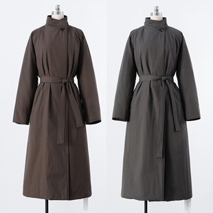 文艺范儿 复古立领长款风衣女系带收腰显瘦外套鹅绒羽绒服