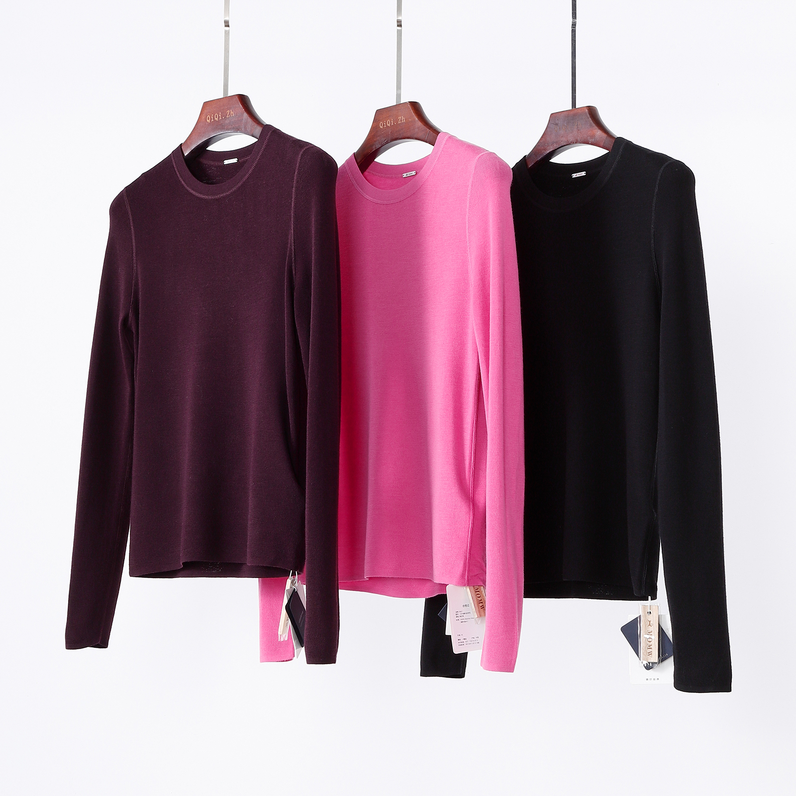 亲肤保暖极细美丽诺羊毛圆领打底