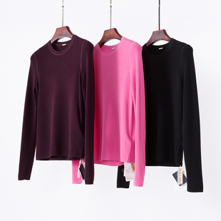 高品质扬子纱 精纺细羊毛圆领修身显瘦坑条打底衫 针织薄毛衣