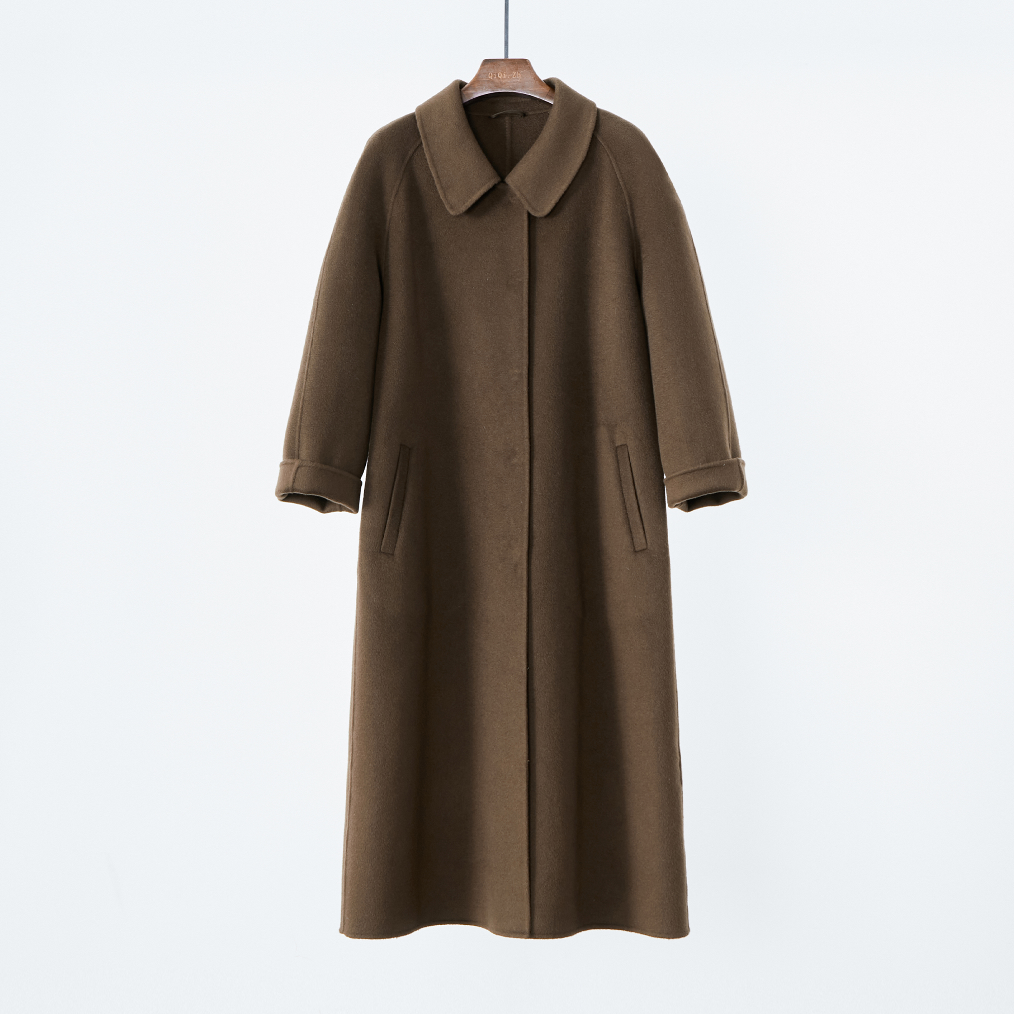 极简风手缝双面山羊绒复古翻领