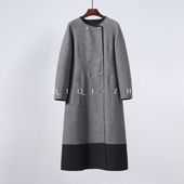 gia达原料定织定位羊绒千鸟格纹简洁双排扣修身 长款 手工大衣