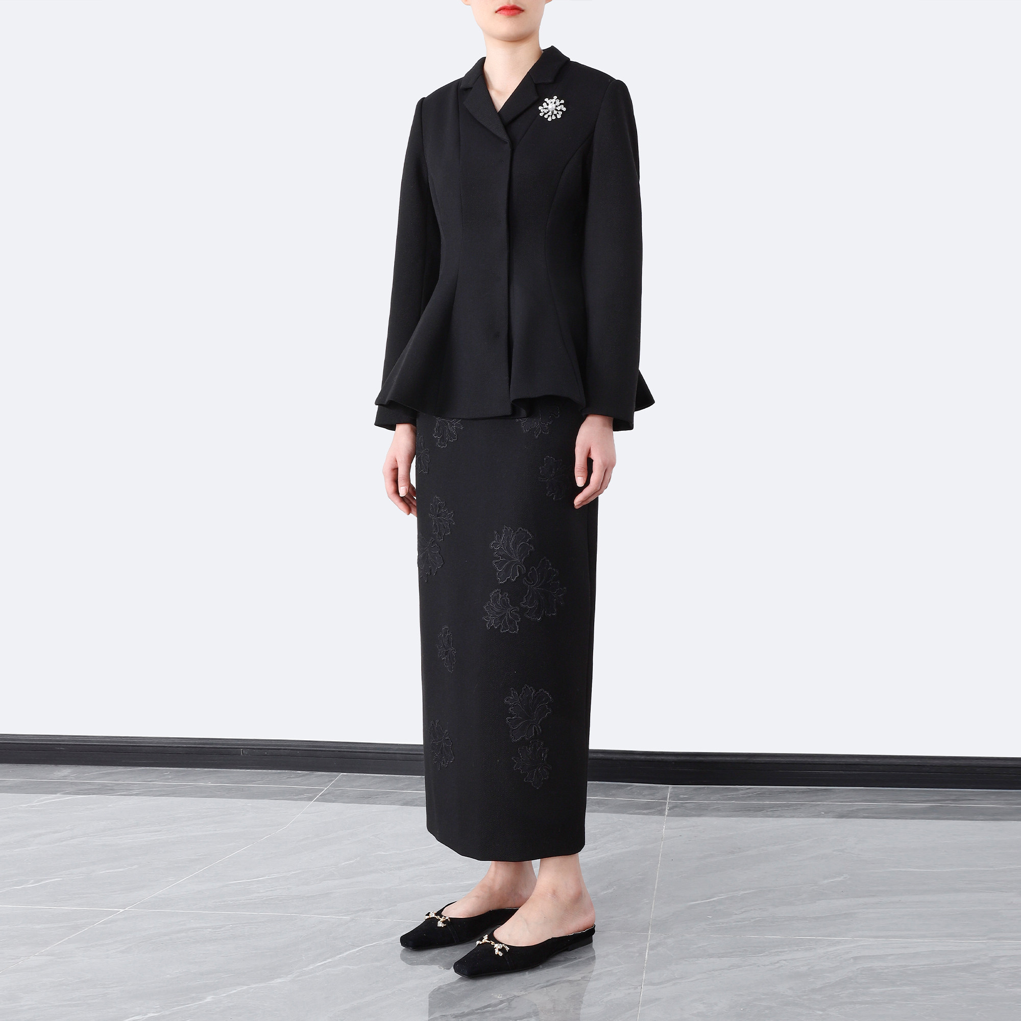 优雅立裁高密精纺羊毛修身西服 贴布绣花高腰西装半身裙 气质套装,女装/女士精品,职业女裙套装,淘宝优惠券,粉丝福利购,淘宝优惠卷