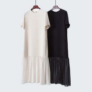 连衣裙 重磅真丝拼乔其纱桑蚕丝短袖 宽松中长款