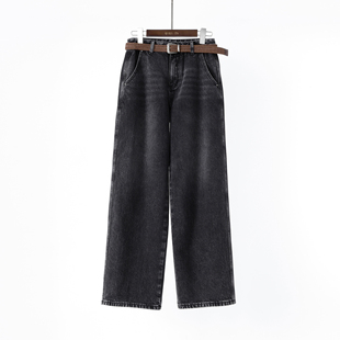 宽松显瘦百搭直筒阔腿裤 实穿耐看型 复古水洗高腰加绒直筒牛仔裤