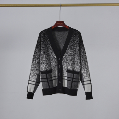 艺术渐变山羊绒V领针织开衫