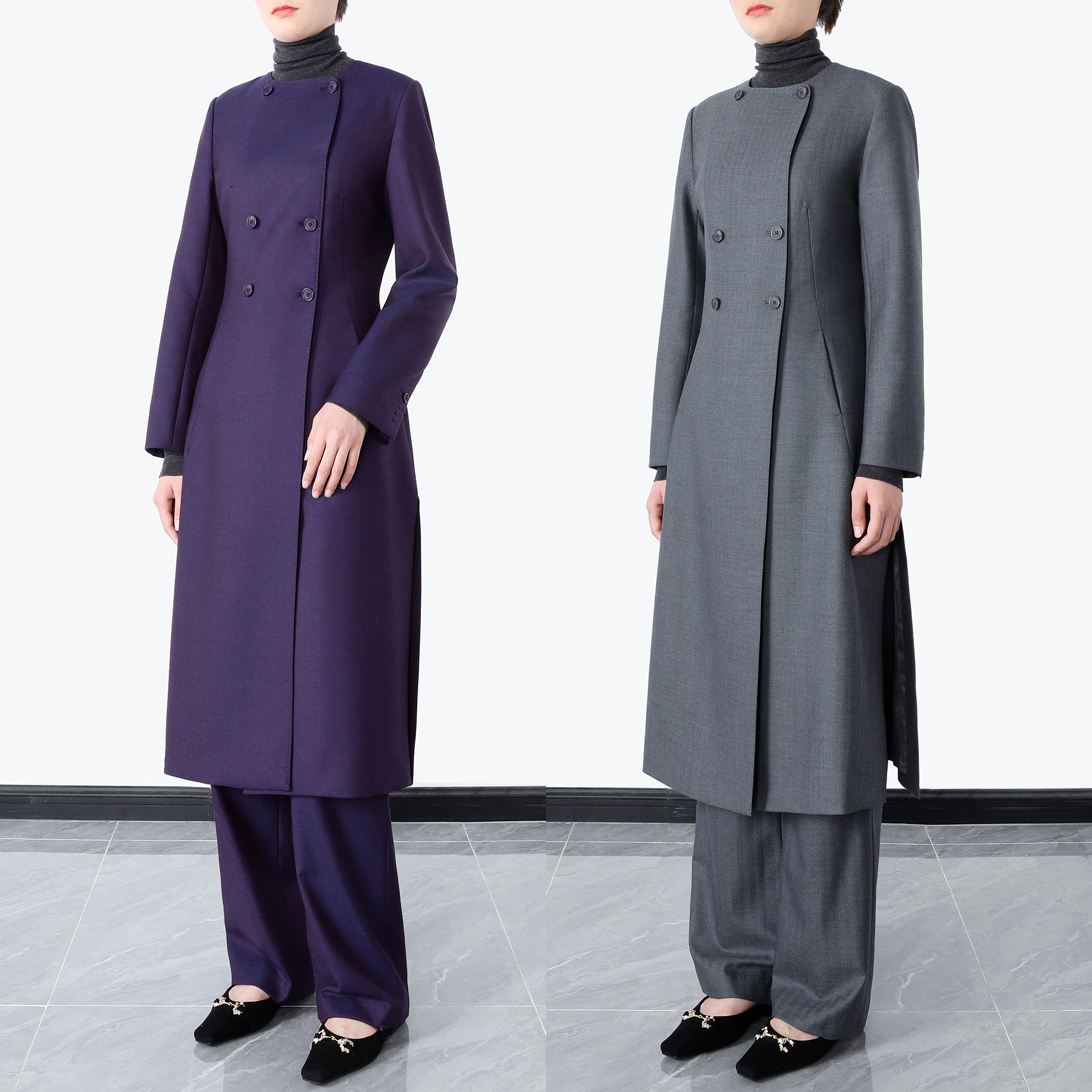 羊毛羊绒+真丝内衬风衣西装裤