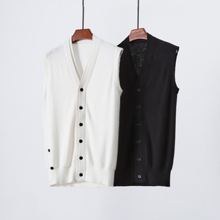 不入后悔系列 细糯紧致超细精纺山羊绒V针织无袖开衫休闲坎肩马甲