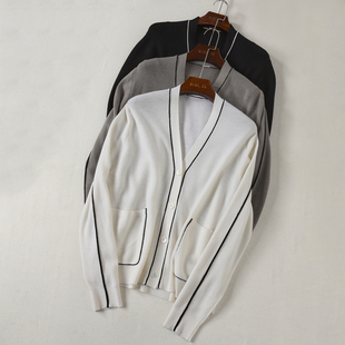 篙端纱 极细美莉诺精纺羊毛V领针织长袖开衫 早秋薄款毛衣外套