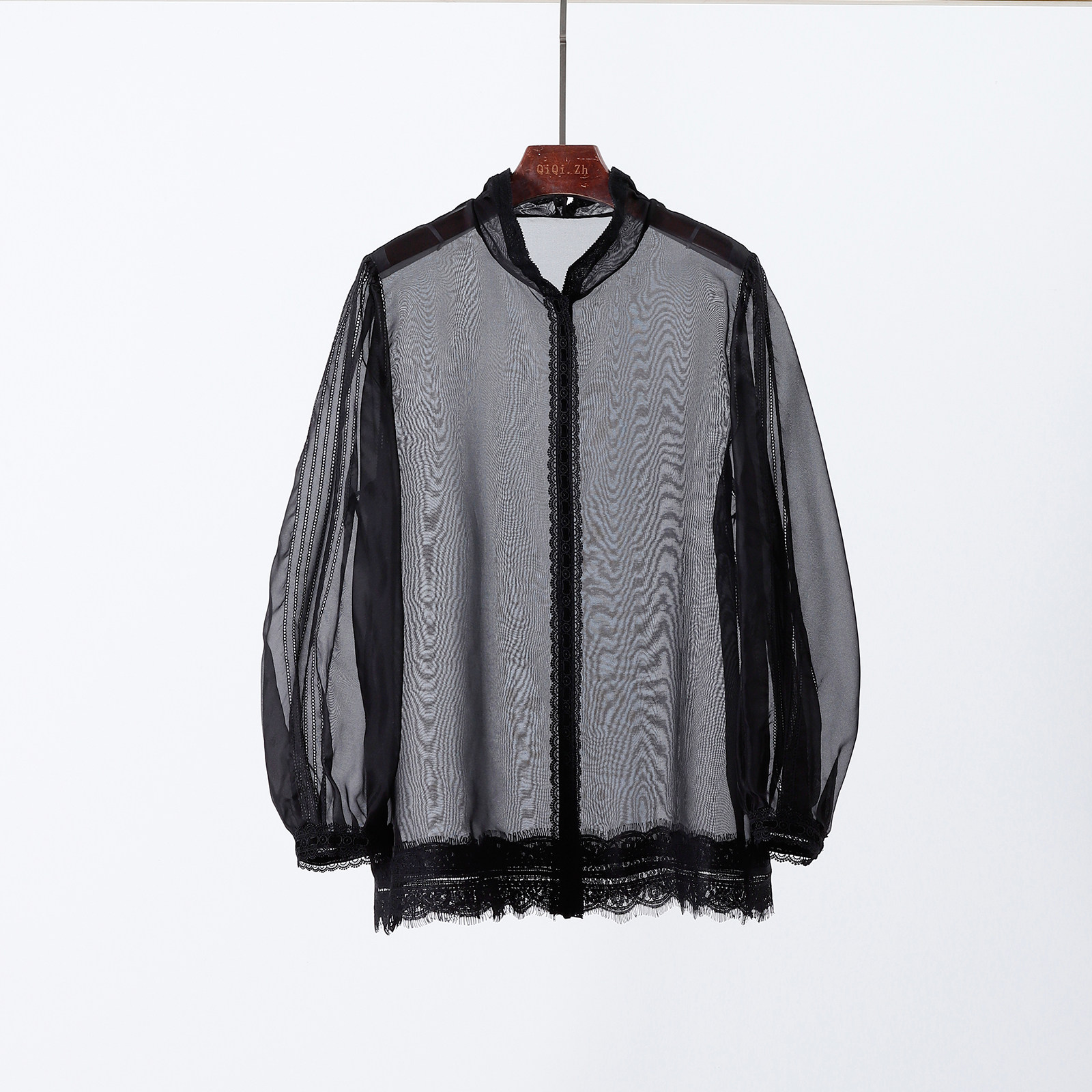 雾感真丝欧根纱桑蚕丝蕾丝对丝拼接透视长袖衬衫,女装/女士精品,衬衫,淘宝优惠券,粉丝福利购,淘宝优惠卷