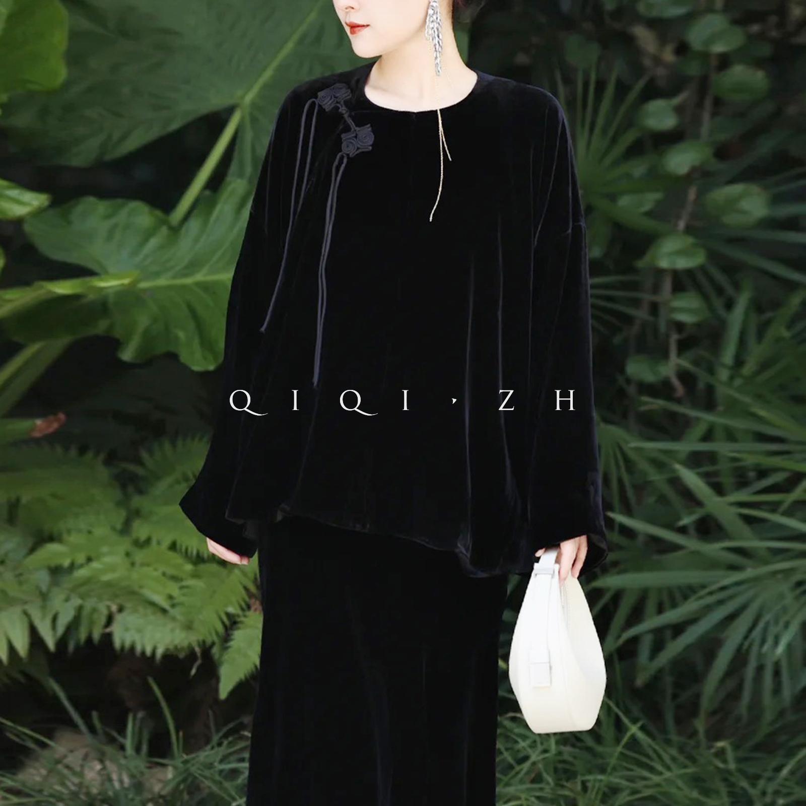 真丝丝绒手工盘扣新中式外套