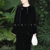 上衣 加密真丝丝绒手工盘花扣侧开襟宽松新中式 外套 温婉 贵气