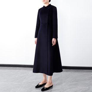 大衣裙 大摆长款 真丝内里毛呢外套 羊绒羊毛修身 优雅立裁手工明线
