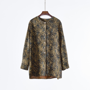重磅真丝红云纱桑蚕丝花萝提花复古印花宽松休闲衬衫 外套 上衣