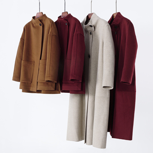 立领山羊绒毛呢外套女中长款双面羊绒大衣