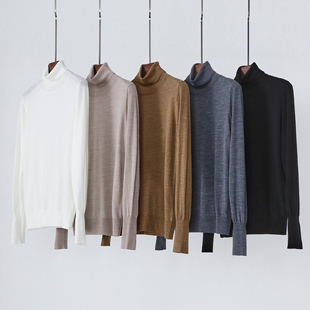 闭眼冲 儒雅正肩超细精纺羊毛高领修身针织打底衫 纯色柔软薄毛衣