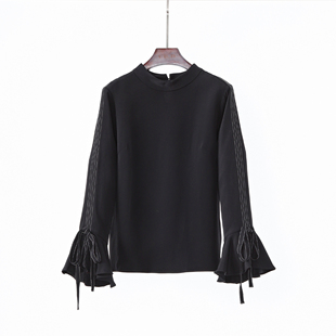 桑蚕丝长袖 明线设计衬衫 上衣 重磅真丝重绉喇叭袖 超值