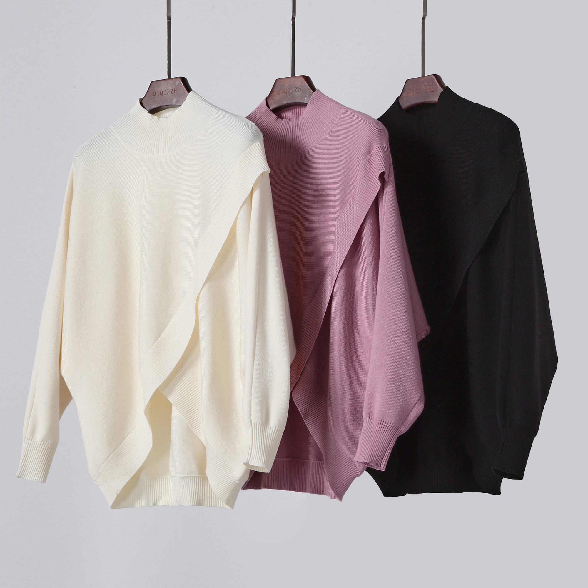 真丝羊毛混纺 设计感不对称下摆针织衫 女宽松蝙蝠袖毛衣上衣,女装/女士精品,毛针织衫,淘宝优惠券,粉丝福利购,淘宝优惠卷