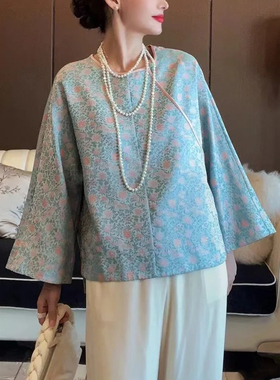 重磅真丝宋锦桑蚕丝圆领宽松心中式上衣