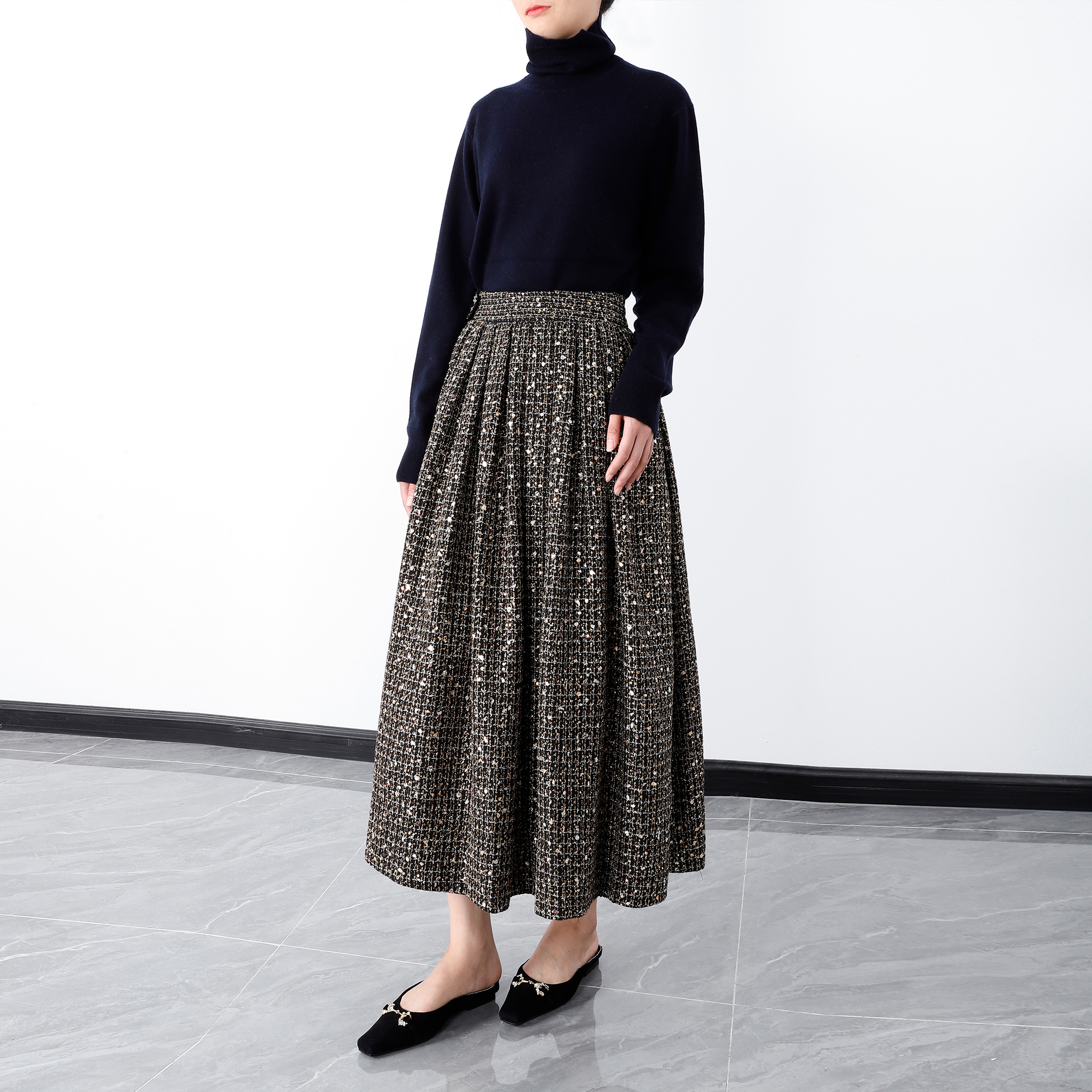 小香风粗花呢半身裙女高腰百搭