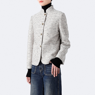 利落儒雅 改良中式老钱风粗花呢立领修身早春外套