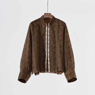 幽幽古韵 重磅真丝欧根缎印花极简新中式老钱国风桑蚕丝上衣外套