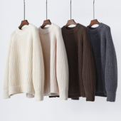 质感粗棒针 慵懒廓形立体织法圆领加厚针织休闲大毛衣