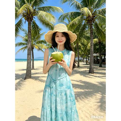 L390 夏季新款氛围感拉满超仙度假风系带收腰显瘦连衣裙JR