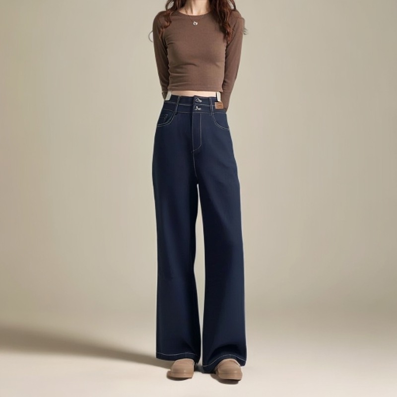 7536 春秋新款显瘦梨形身材百搭高腰阔腿牛仔裤YDY