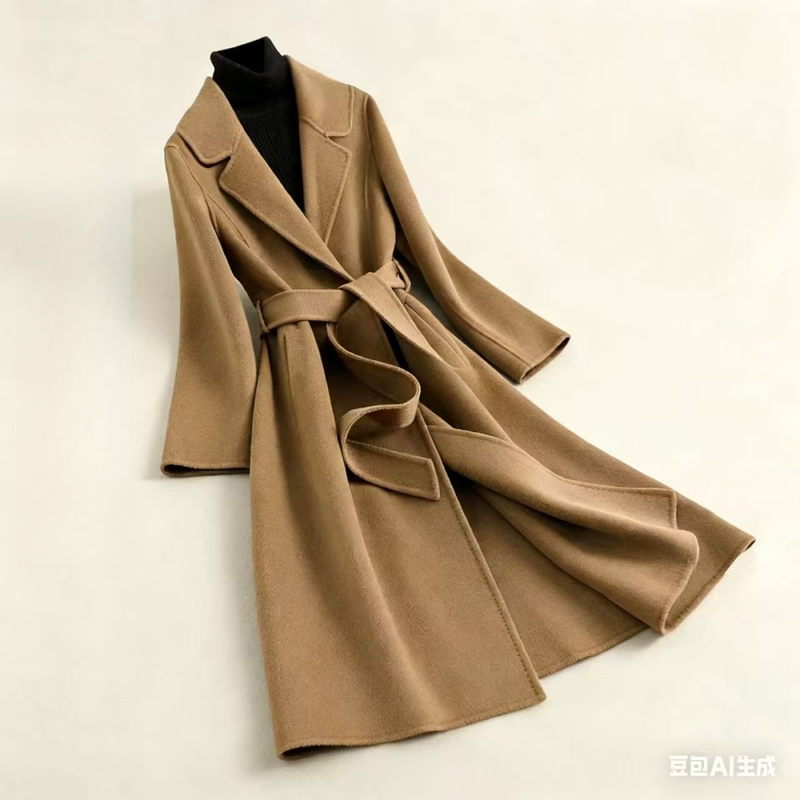 6616 秋冬时尚洋气气质翻领系带中长款显瘦双面呢外套MAN,女装/女士精品,毛呢外套,淘宝优惠券,粉丝福利购,淘宝优惠卷