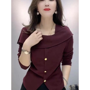 春秋新品 小衫 个性 洋气一字肩套头显瘦百搭长袖 时尚 S251