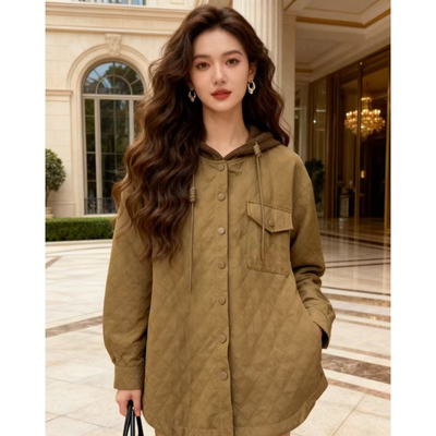 W929 春秋款菱格纹连帽单排扣宽松显瘦高端气质外套MAN