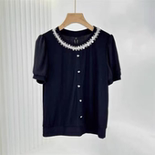 小衫 B072 气质钉珠亮片显瘦百搭短袖 时尚 夏季