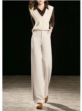 5888 秋冬款气质休闲呢料高腰百搭直筒裤YDY