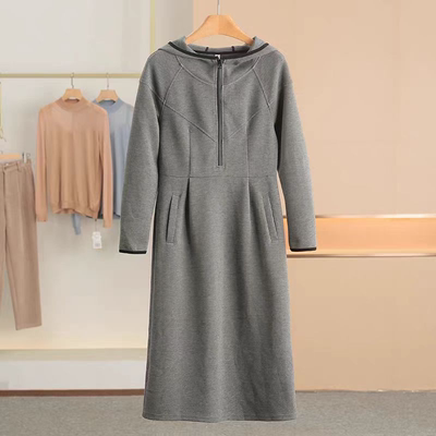 HL52 休闲时尚气质连帽显瘦中长款连衣裙JT