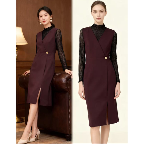 T789 春秋款优雅气质高端打底上衣无袖连衣裙两件套MAN