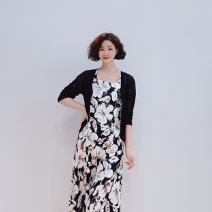 时尚 新款 复古印花显瘦气质通勤百搭套裙 春季 3113