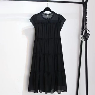 5227 夏季新款法式甜美减龄木耳边长款连衣裙