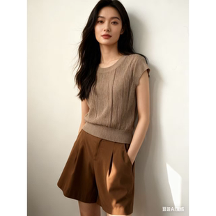 时尚 新款 休闲圆领针织上衣 短裤 8370 两件套套装 夏季