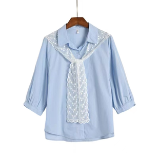 蕾丝披肩宽松纯棉百搭衬衫 新款 春季 C606