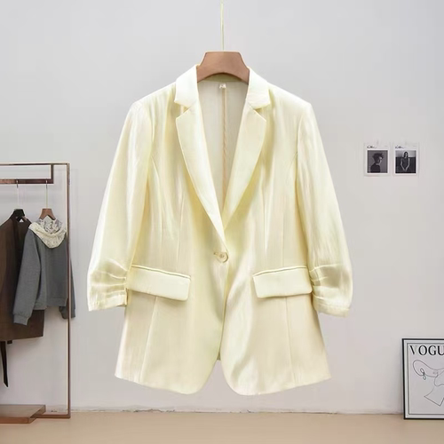 A387 春款纯色简约都市时尚一粒扣七分袖通勤百搭外套JR