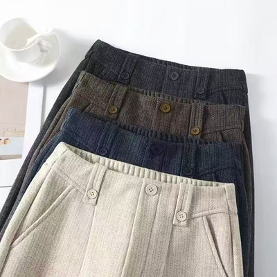 7818 【不加绒版】春秋季新款时尚高腰显瘦百搭休闲直筒裤YDY