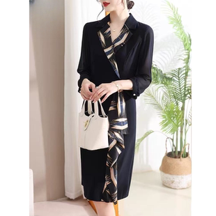 领印花拼接显瘦中长款 E102 西装 洋气气质时尚 连衣裙 春秋款